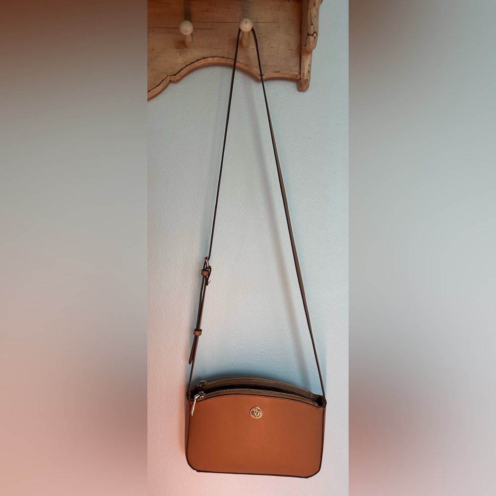 Anne Klein Tan Leather Shoulder Crossbody Bag